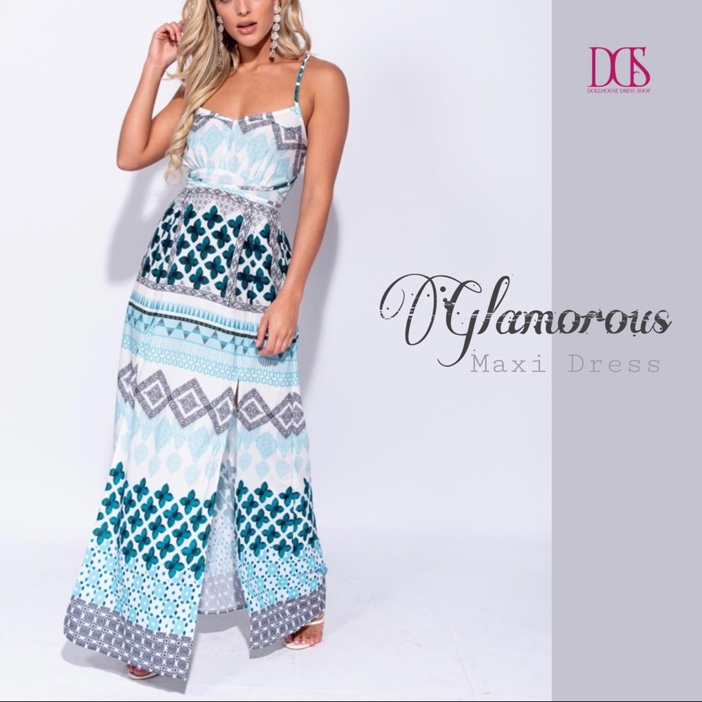 5⭐️ Glamorous - Geometric Print Maxi Dress w/ Slit